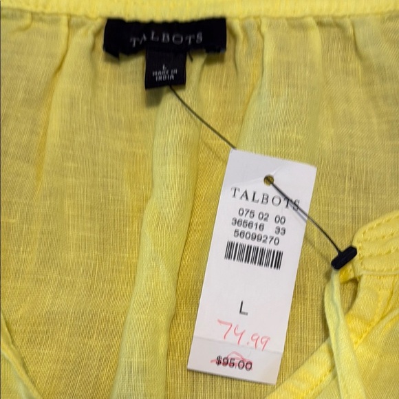 Talbots NWT Yellow TasselTie Linen Short Sleeve Blouse - Picture 2 of 6